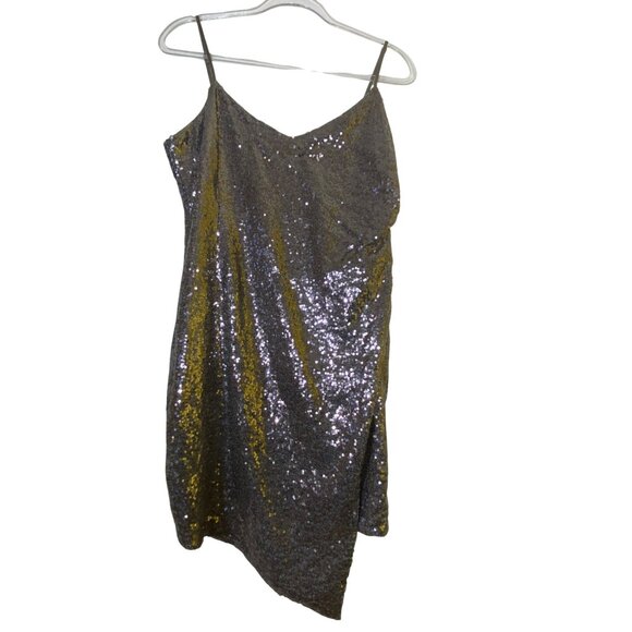 Lulus‎ XL Silver Sequin Mini Dress Spaghetti Straps Disco Bling Club Y2k Rave - Picture 9 of 9